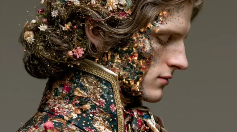 Biopunk Floral Symbiotic Human Transformation Profile featuring a bioengineered person with living flowers, organic facial growth, and symbiotic botanical enhancements.