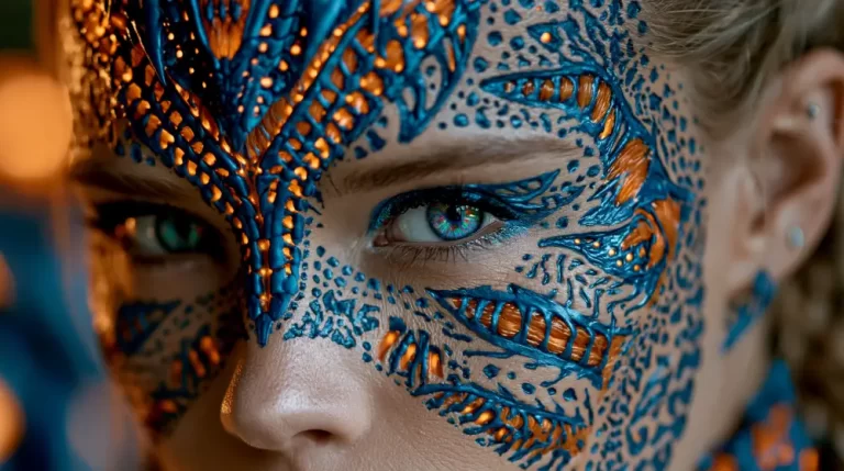 Biopunk Living Draconic Biointerface Portrait featuring a bioengineered woman with glowing organic biointerfaces, draconic facial patterns, and enhanced luminous eyes.