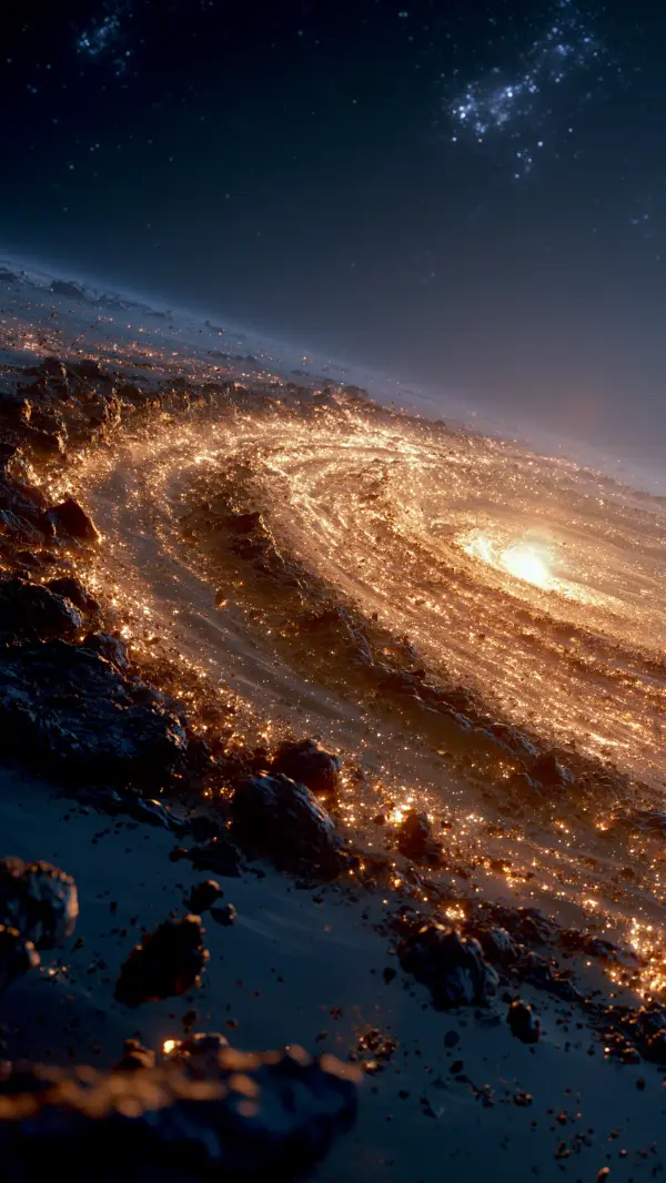 A glowing protoplanetary disk filled with rocky debris orbiting a brilliant young star in deep space.